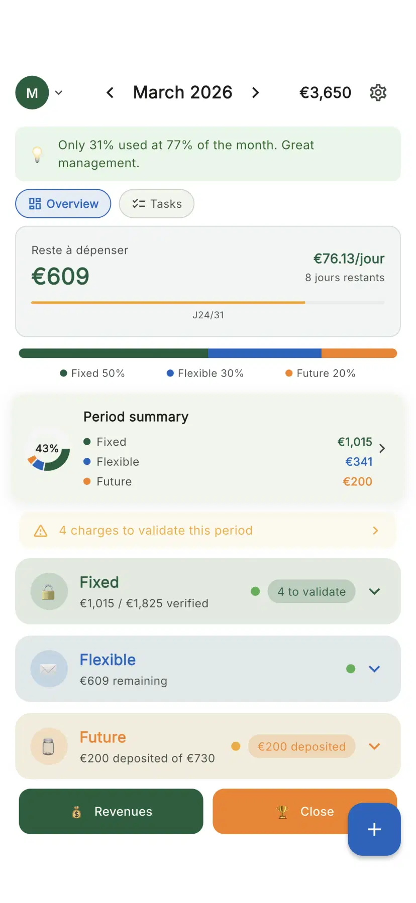 Plan&Multiply Dashboard with 3 drawer view