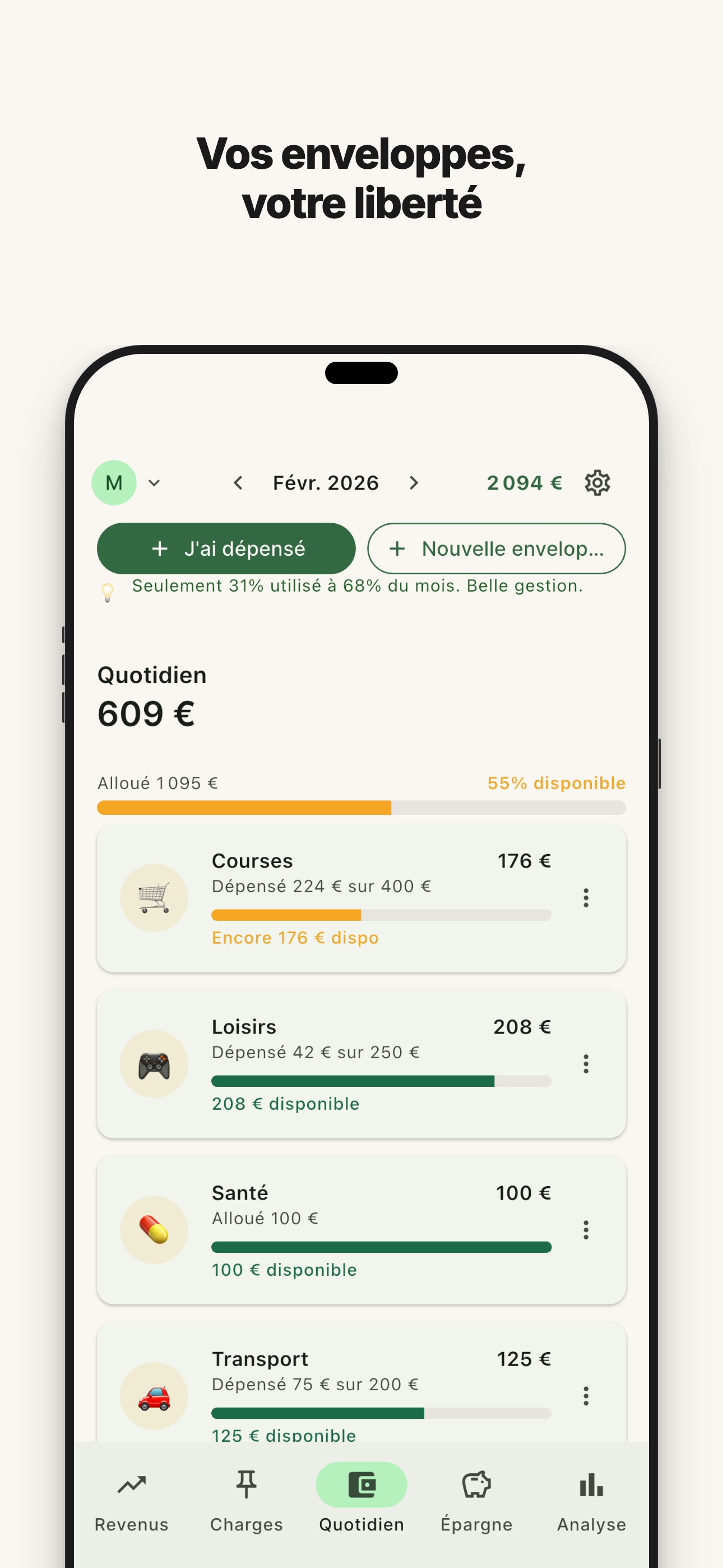 Répartissez dans vos pochettes