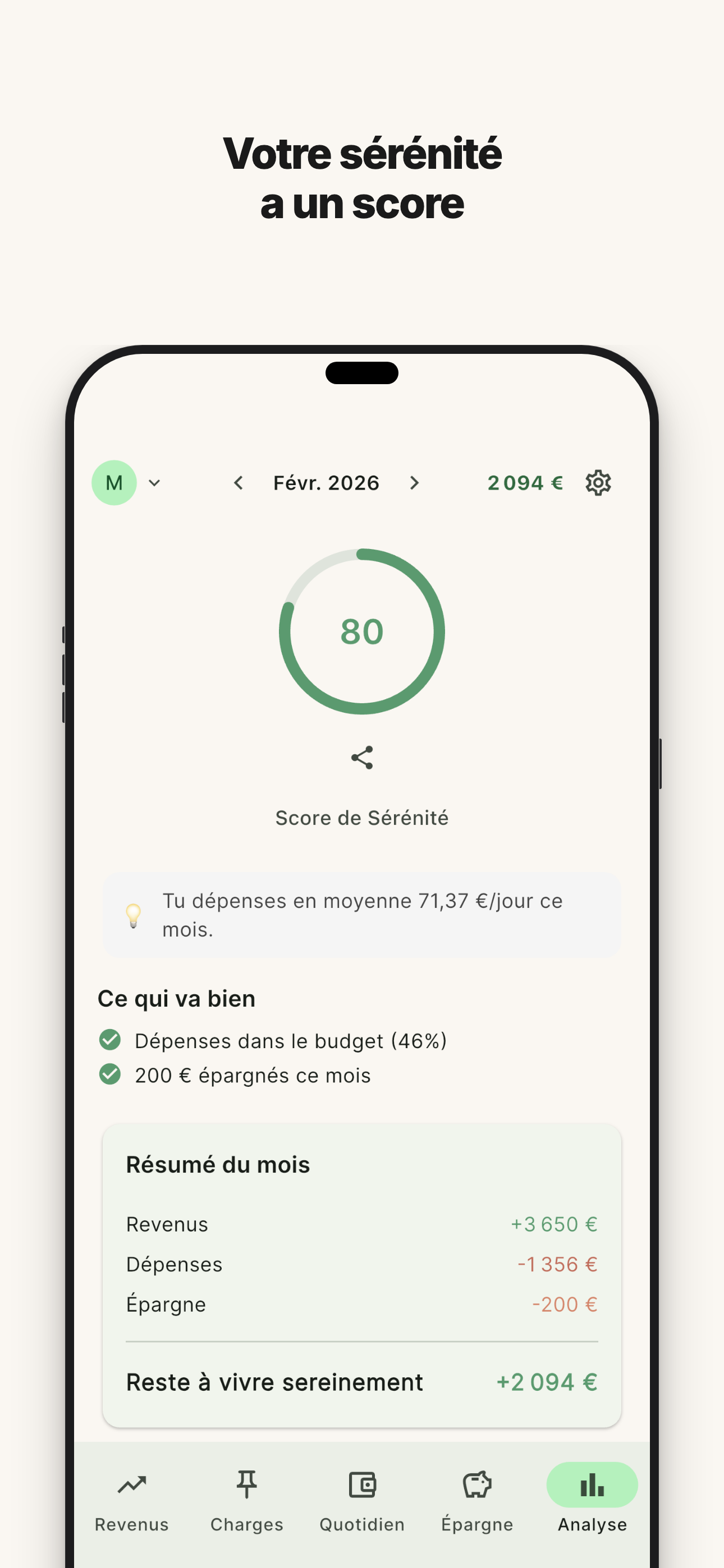 Suivez votre Score de Sérénité
